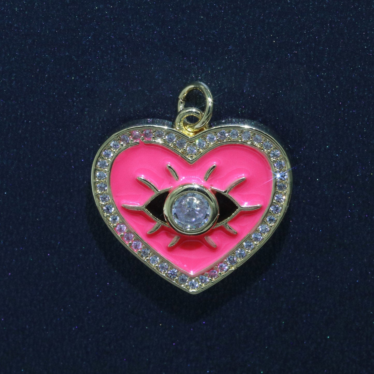 Gold Filled Evil Eye Charm Enamel Eye Heart Pendant Micro Pave Eye Charm Cubic ZIrconia Love Amulet Jewelry Medallion