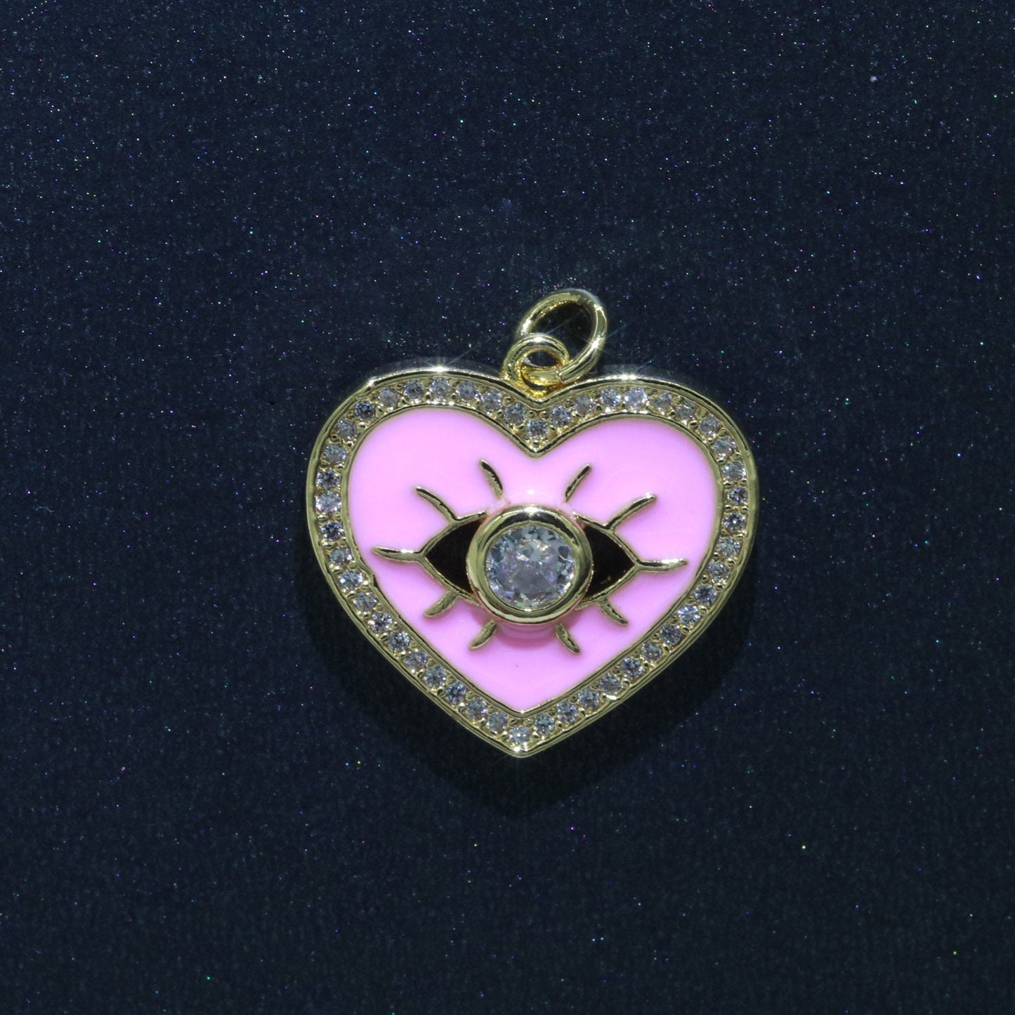 Gold Filled Evil Eye Charm Enamel Eye Heart Pendant Micro Pave Eye Charm Cubic ZIrconia Love Amulet Jewelry Medallion