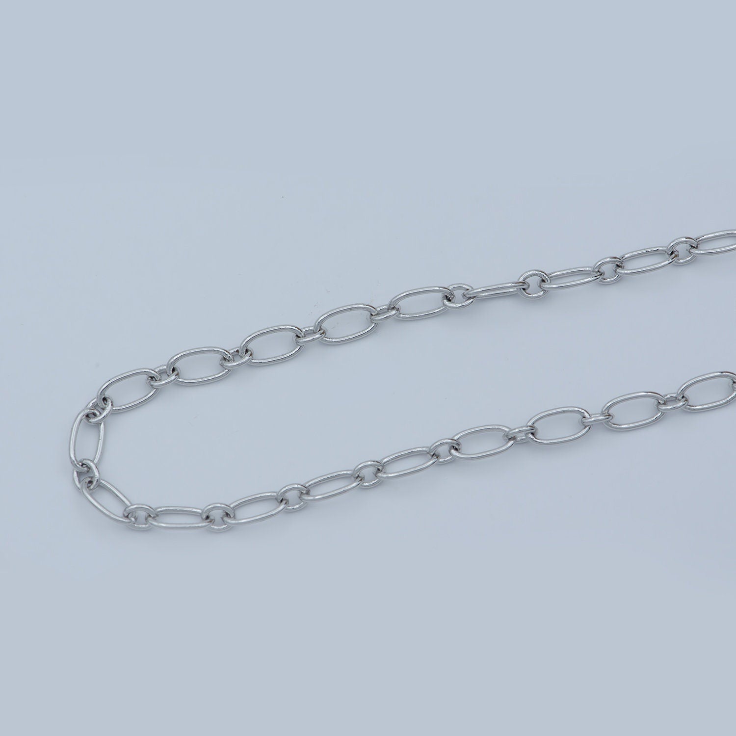 18K Gold Rolo Cable Paperclip Chain by Yard, Silver Rolo Elongate Chain, Wholesale bulk Roll Chain for Jewelry Making, xp-008, xp-011