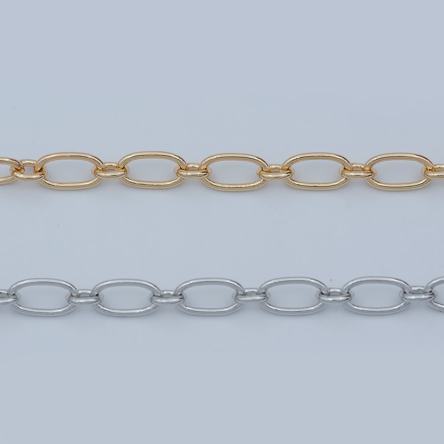 18K Gold Rolo Cable Paperclip Chain by Yard, Silver Rolo Elongate Chain, Wholesale bulk Roll Chain for Jewelry Making, xp-008, xp-011