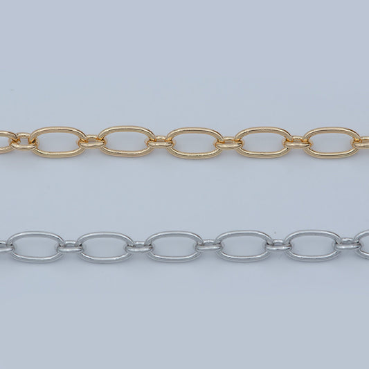18K Gold Rolo Cable Paperclip Chain by Yard, Silver Rolo Elongate Chain, Wholesale bulk Roll Chain for Jewelry Making, xp-008, xp-011