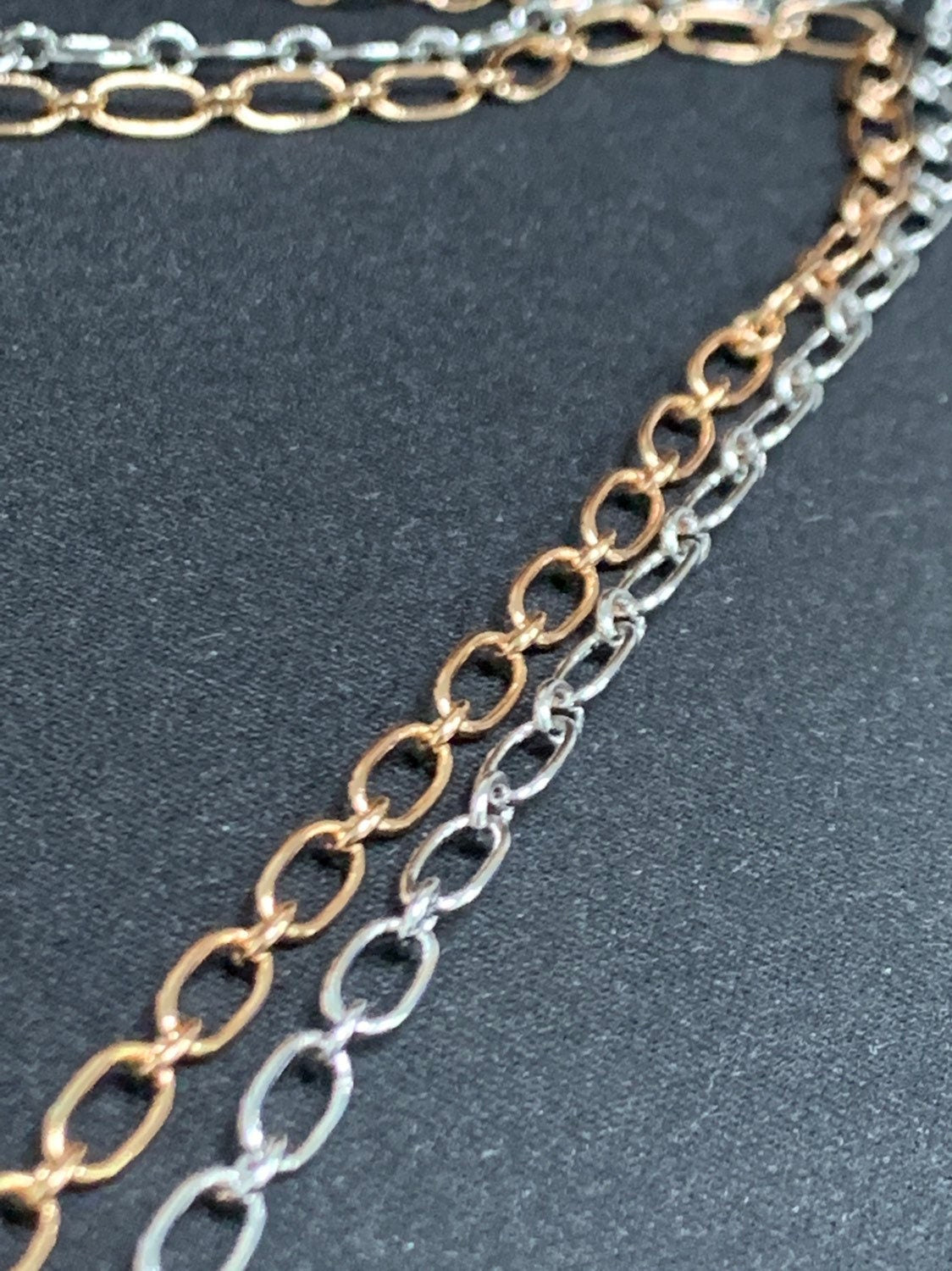18K Gold Rolo Cable Paperclip Chain by Yard, Silver Rolo Elongate Chain, Wholesale bulk Roll Chain for Jewelry Making, xp-008, xp-011