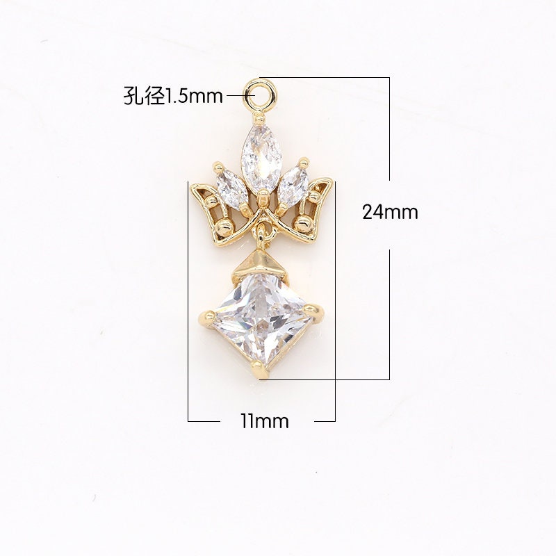 Mini Gold Crown Charm Cubic Marquise Charm Pendant Dangle for Minimalist for Bracelet Necklace Earring Supply Component -510