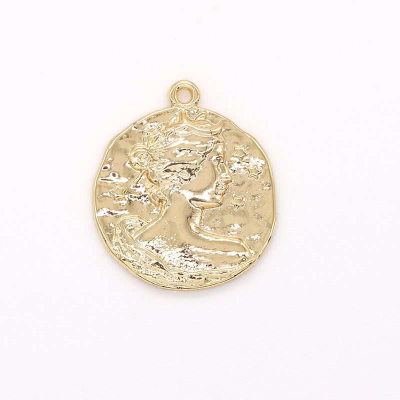 Rustic Cameo Charm Gold Charm, Hammered Woman Person Pendants Charm for Necklace Bracelet Component -629