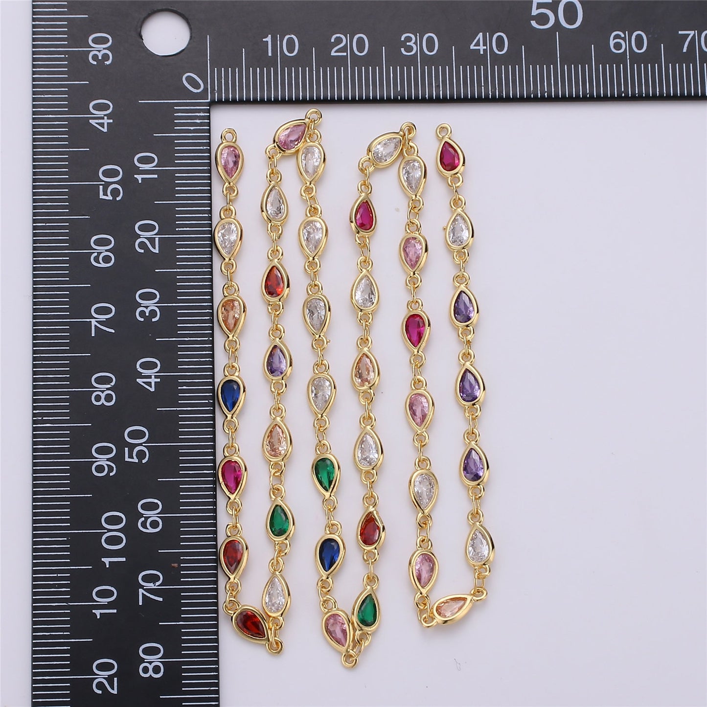 Gold, White Gold Micro Pave Colorful Charm Chain , Rainbow Micro Pave CZ Charm Specialty Link Chain by Foot, Chain size 10x4mm,Roll-115, 116