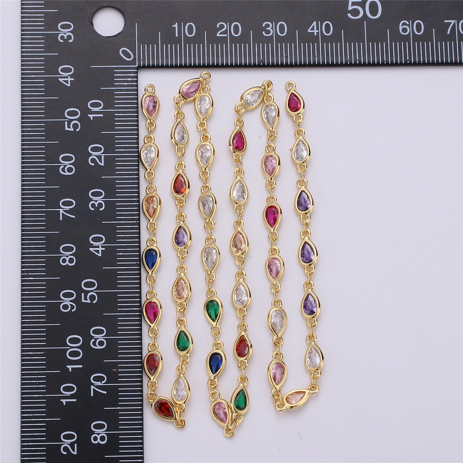 Gold, White Gold Micro Pave Colorful Charm Chain , Rainbow Micro Pave CZ Charm Specialty Link Chain by Foot, Chain size 10x4mm,Roll-115, 116