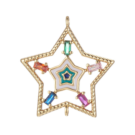 Gold Filled Star Charm Connector Multi Color CZ Charm Bracelet Earring Necklace Link Connetor Double Bail Charm