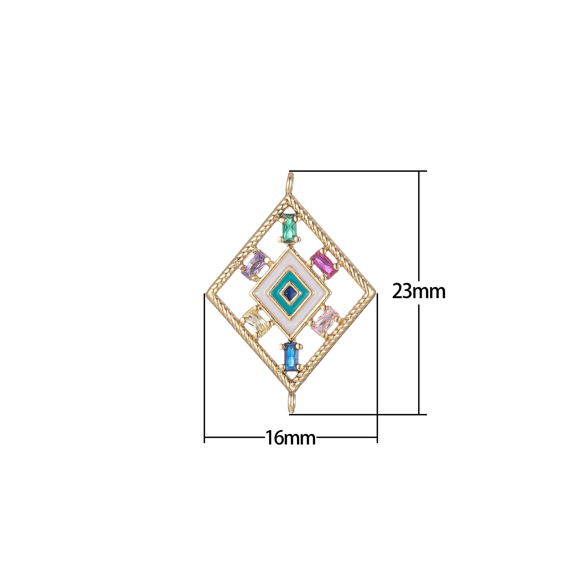 Gold Filled Rhombus Charm Connector Multi Color CZ Geometric Charm Bracelet Earring Necklace Link Connetor Double Bail Charm
