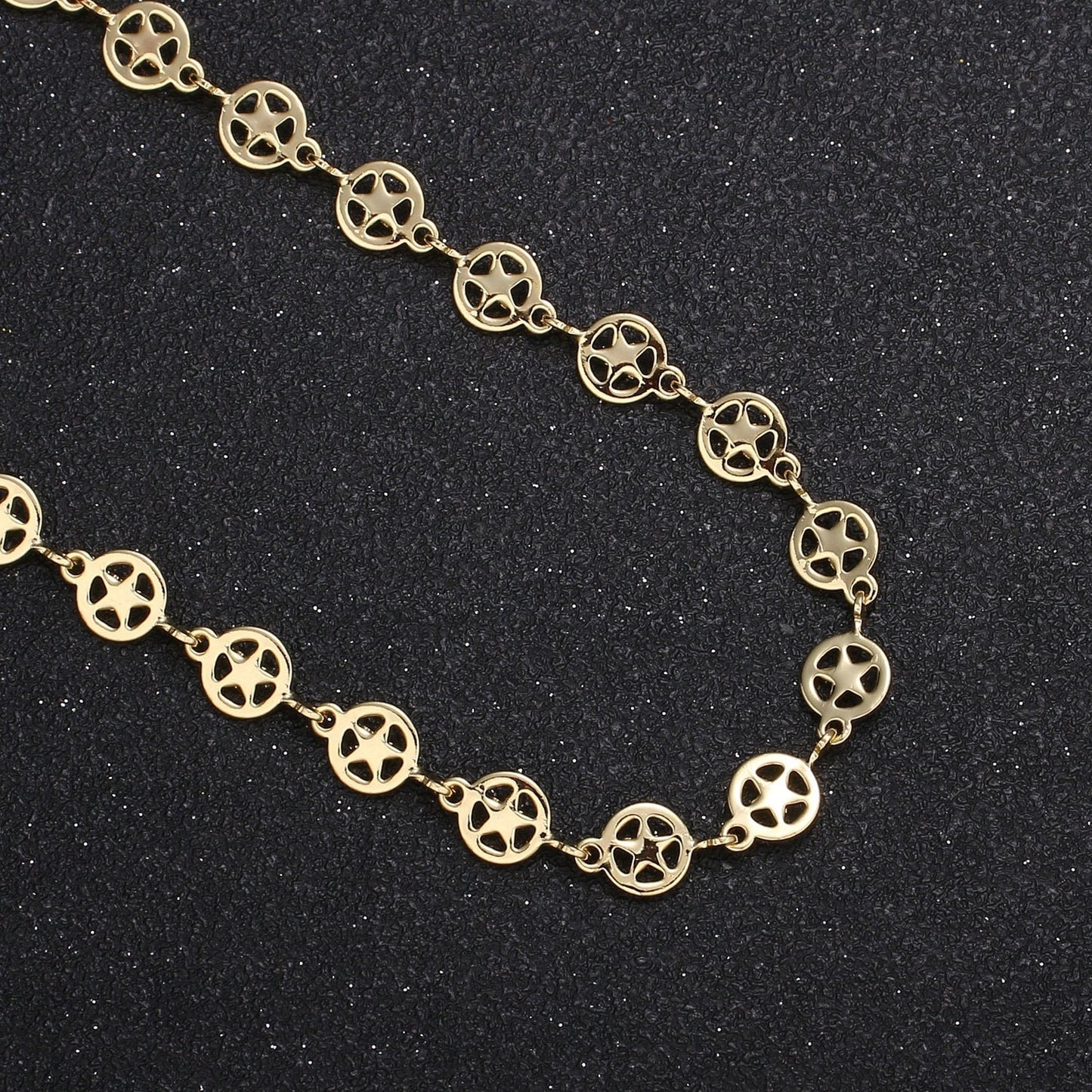Star of Unity 14K Gold Chain by Yard, Round Disc Charm Chain-, Wholesale bulk Roll Chain for Jewelry Making, Thickness 0.5mm, Roll- 459