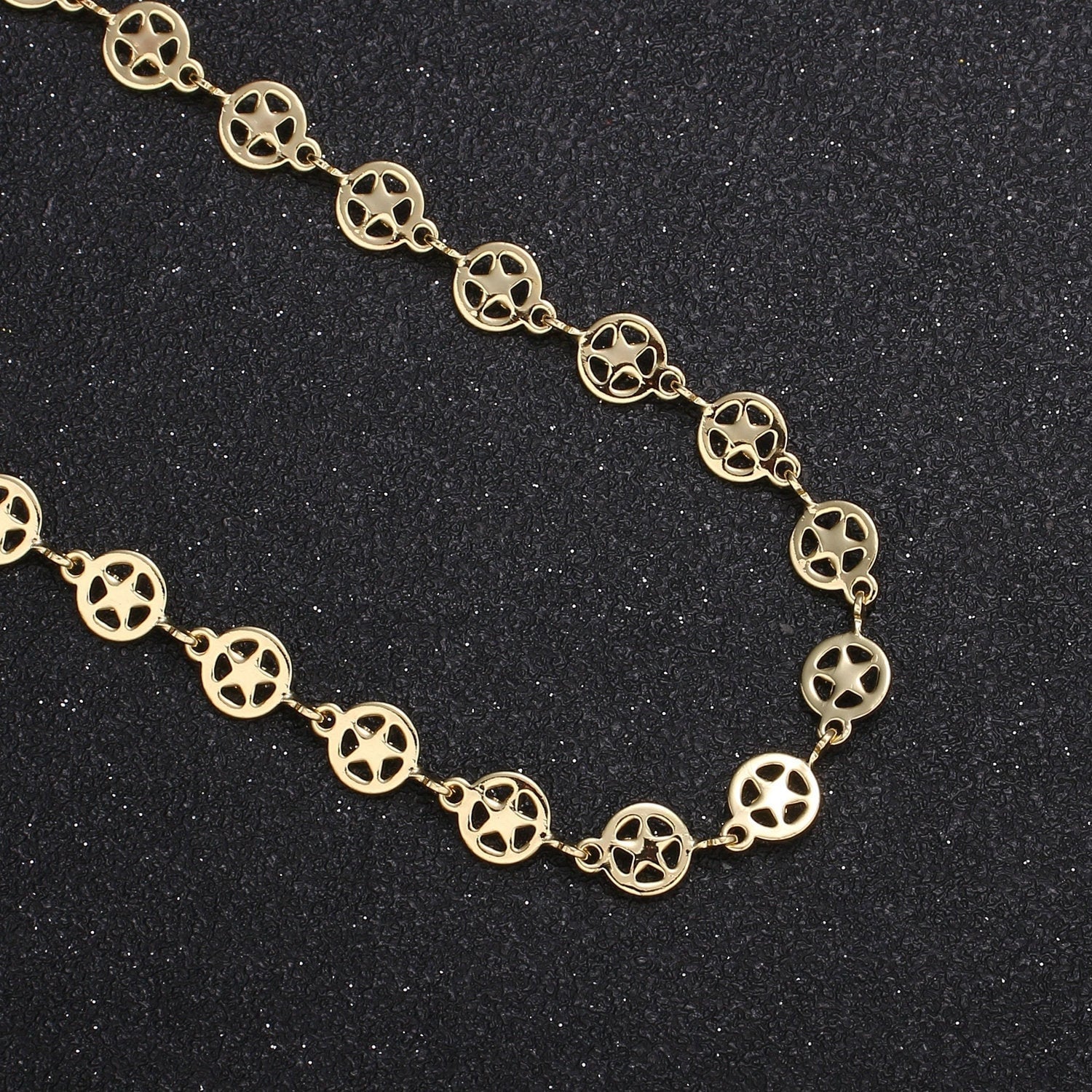 Star of Unity 14K Gold Chain by Yard, Round Disc Charm Chain-, Wholesale bulk Roll Chain for Jewelry Making, Thickness 0.5mm, Roll- 459