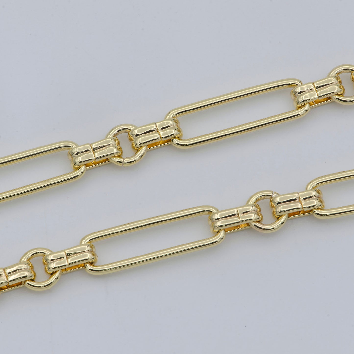 14K Gold Stadium w/ Unique Connector Chain by Yard, double sided Chain, Wholesale bulk Roll for Jewelry Making Roll-464