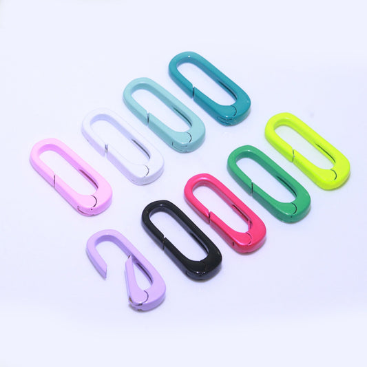 Dainty Enamel Spring Gate Ring, Push Gate ring, 18.5mm Oval Ring, Charm Holder Pink Green Red Clasp for Link Connector Clasp
