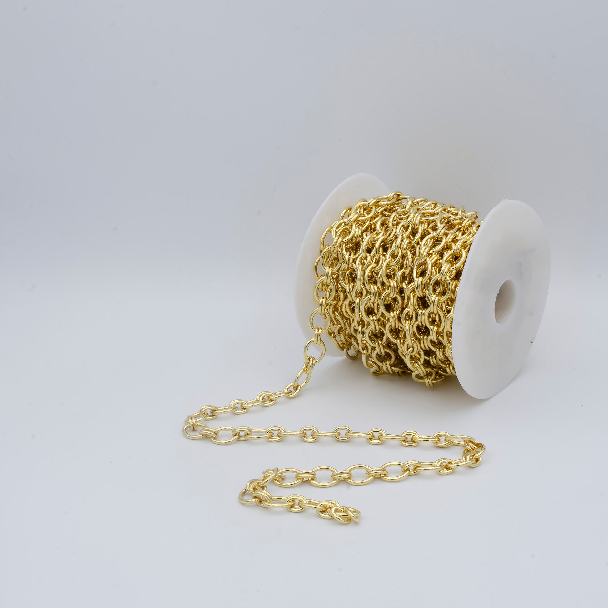 14K Gold Oval Double Rollo Link Chain by Yard, Fancy Cable Chain by Yard , Oval width is 10.5 mm,Roll-468