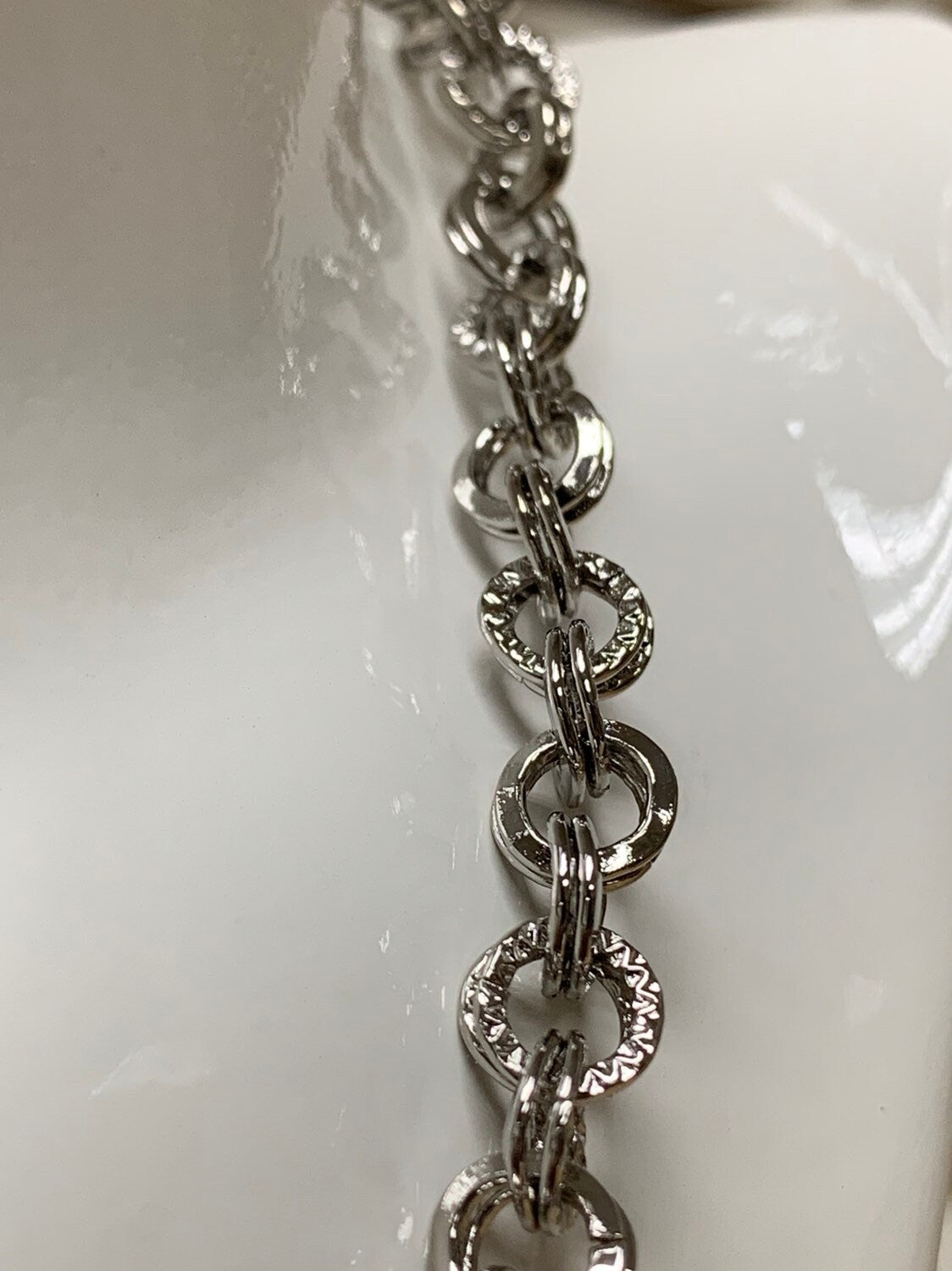 White Gold Rolo Cable Chain by Yard, Rolo Cable Chain , Wholesale bulk Roll Chain for Jewelry Making, Width 8mm,ROLL-212