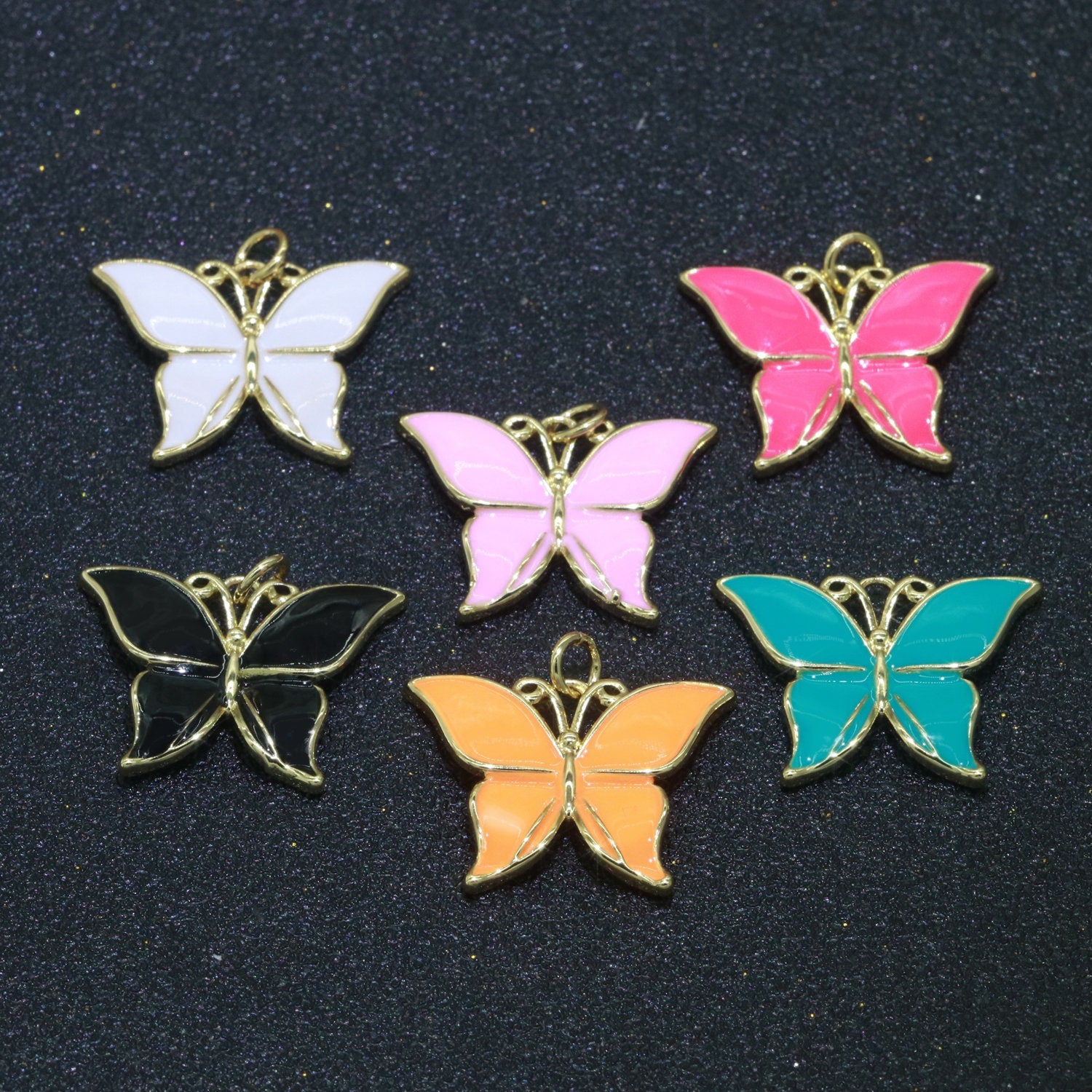 Enamel Mariposa Butterfly Charm Pink Black White Teal Butterfly Charm Pendant for Necklace Earring Supply Component in 14k Gold Filled,M-167