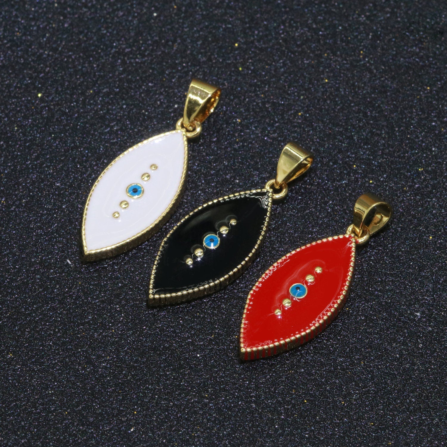 Enamel Evil Eye Charm Red Black White Charm Gold Pendant for Necklace Earring Supply Component in 14k Gold Filled
