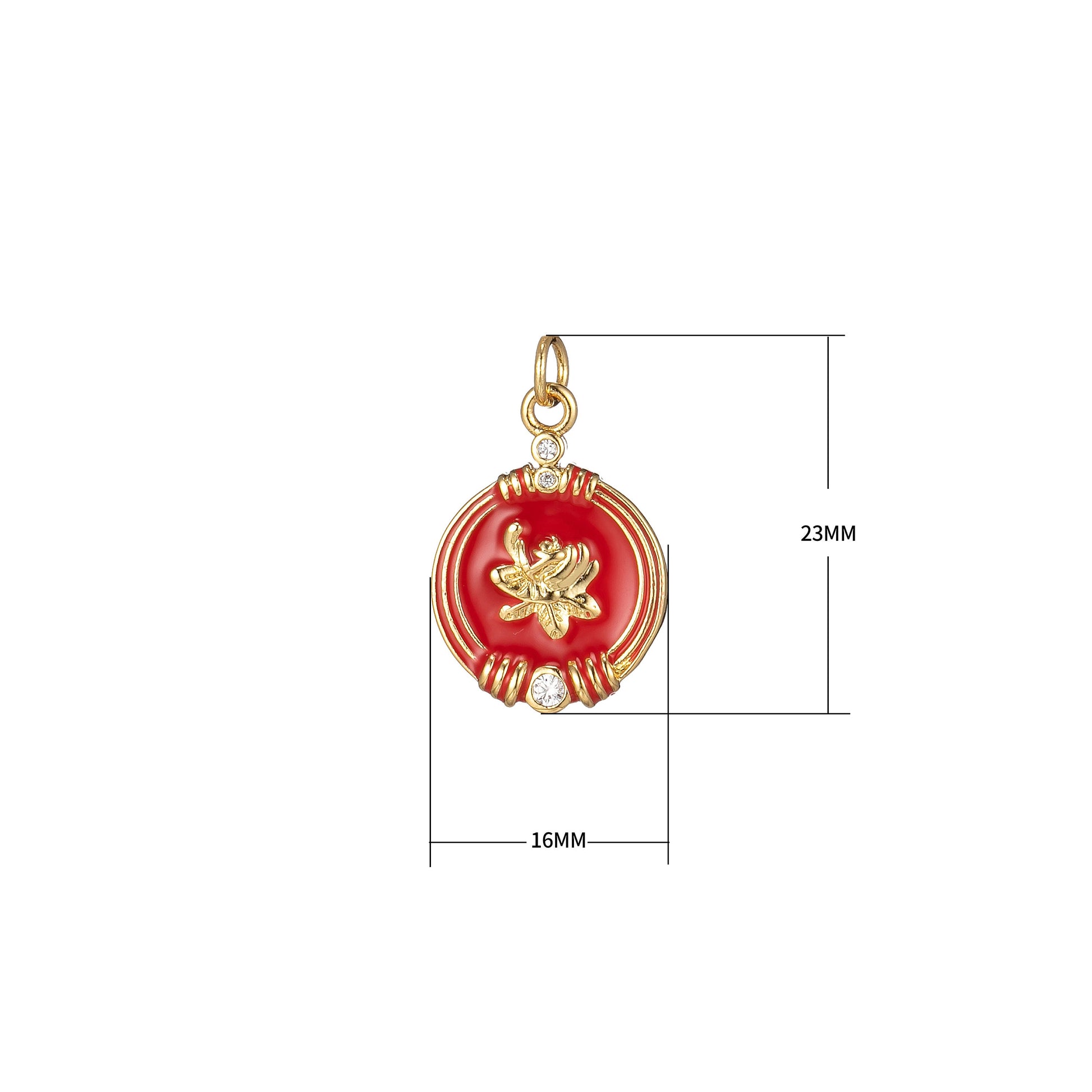 14K Gold Filled Daisy Round Medalion Pendant Solitair CZ Flower Charm Colorful Enamel Pendant, 2268