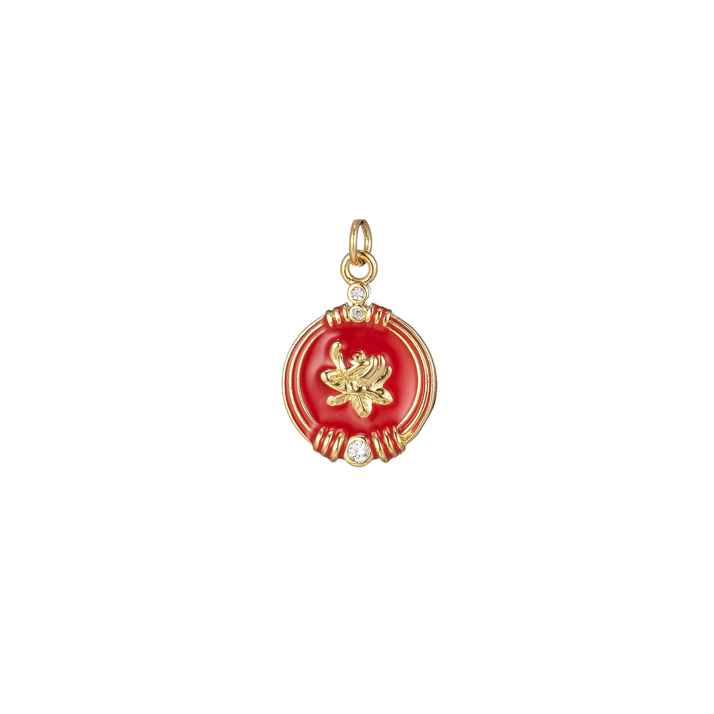 14K Gold Filled Daisy Round Medalion Pendant Solitair CZ Flower Charm Colorful Enamel Pendant, 2268