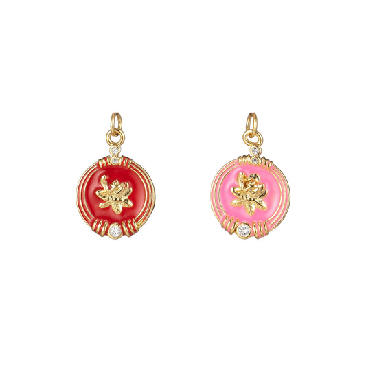 14K Gold Filled Daisy Round Medalion Pendant Solitair CZ Flower Charm Colorful Enamel Pendant, 2268