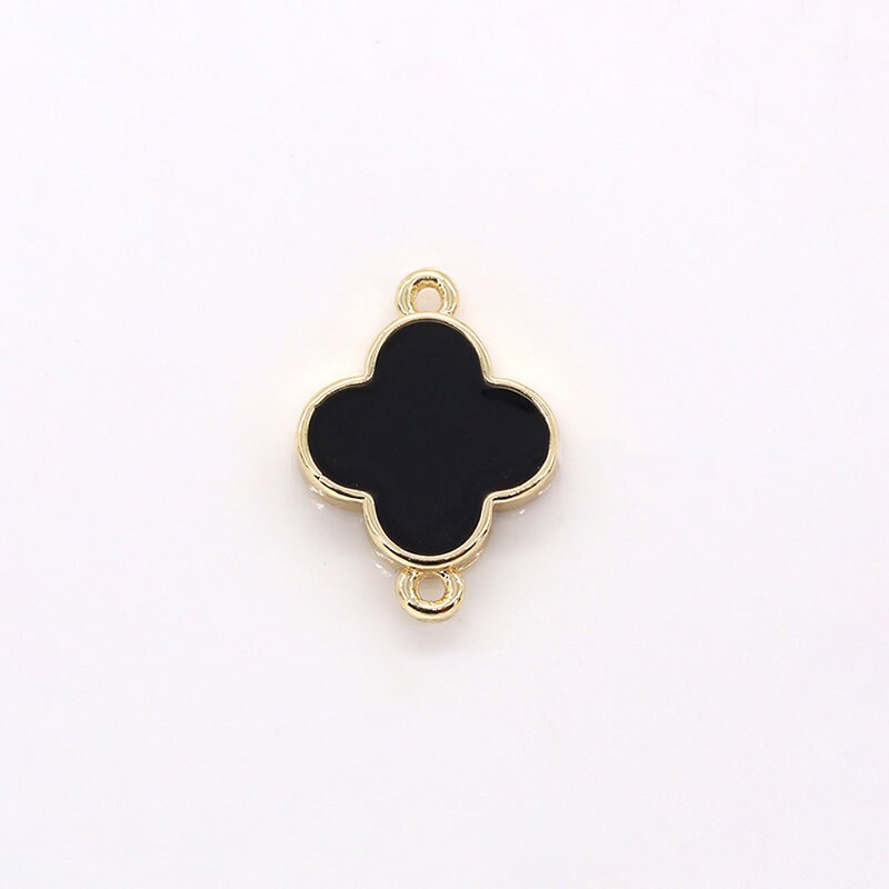 Red White Black Clover Enamel Charms Connector Gold Lucky Charm Flower Link Connector for Bracelet, Necklace Earring Component,-477, -478