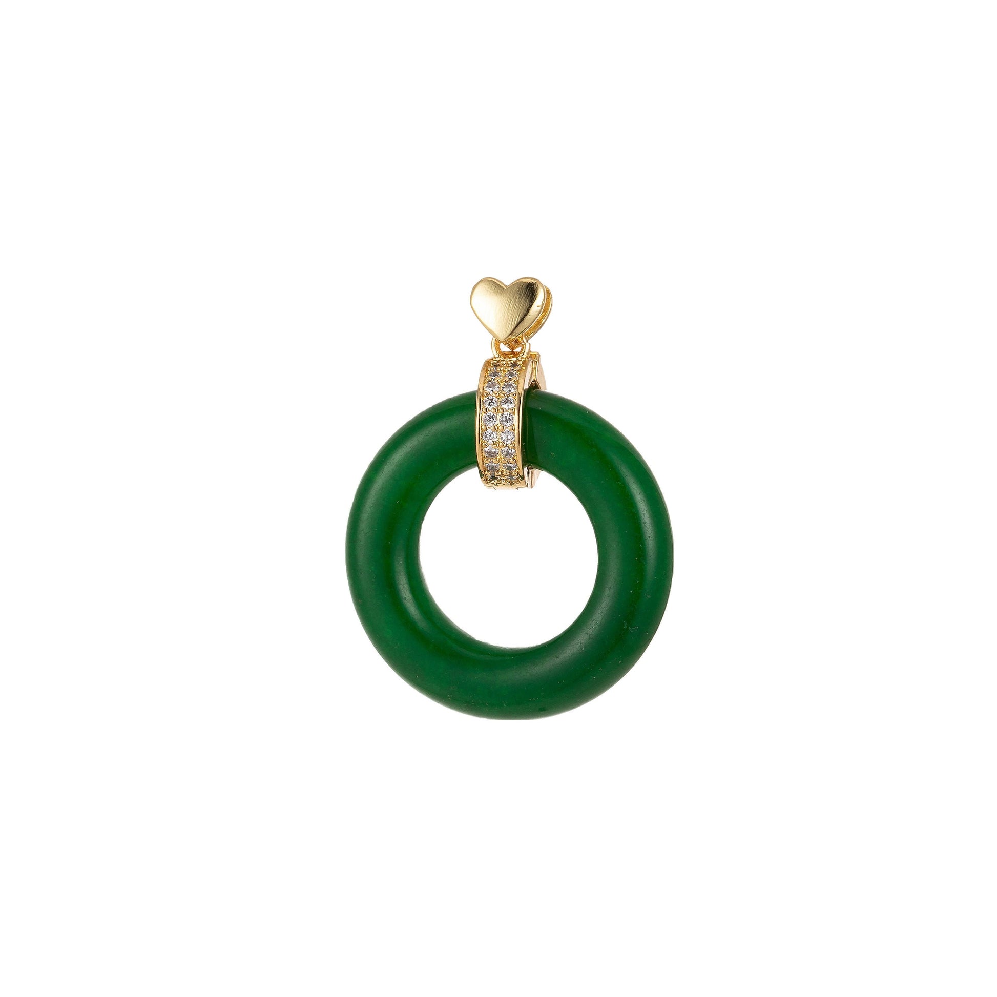 Good Fortune Gold Green Circle Pendant Donut Charm Lucky Jewelry