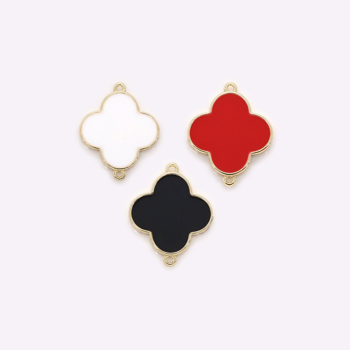Red White Black Clover Enamel Charms Connector Gold Lucky Charm Flower Link Connector for Bracelet, Necklace Earring Component,-477, -478
