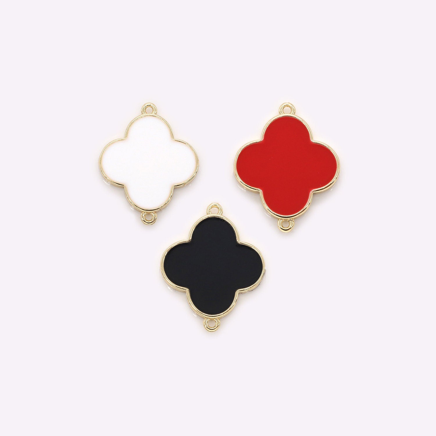 White Red Black Clover Enamel Charms Connector,Gold Flower Link Connector,Tiny Charm Jewelry for Necklace BraceletEarringNecklace Making-472