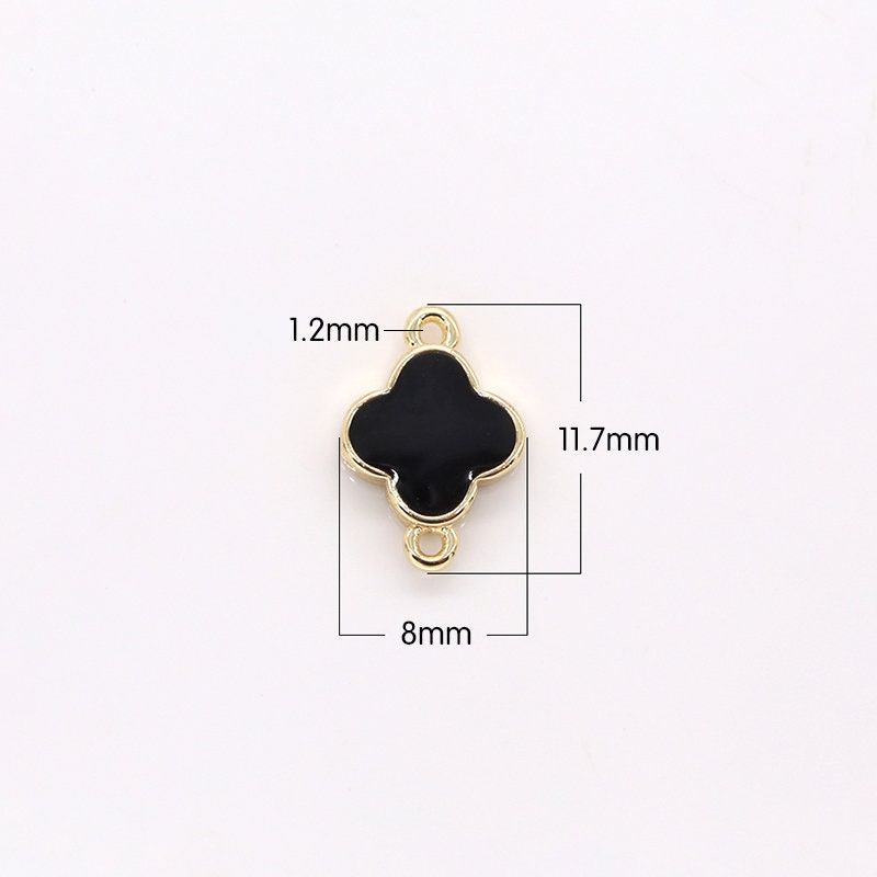 White Red Black Clover Enamel Charms Connector,Gold Flower Link Connector,Tiny Charm Jewelry for Necklace BraceletEarringNecklace Making-472