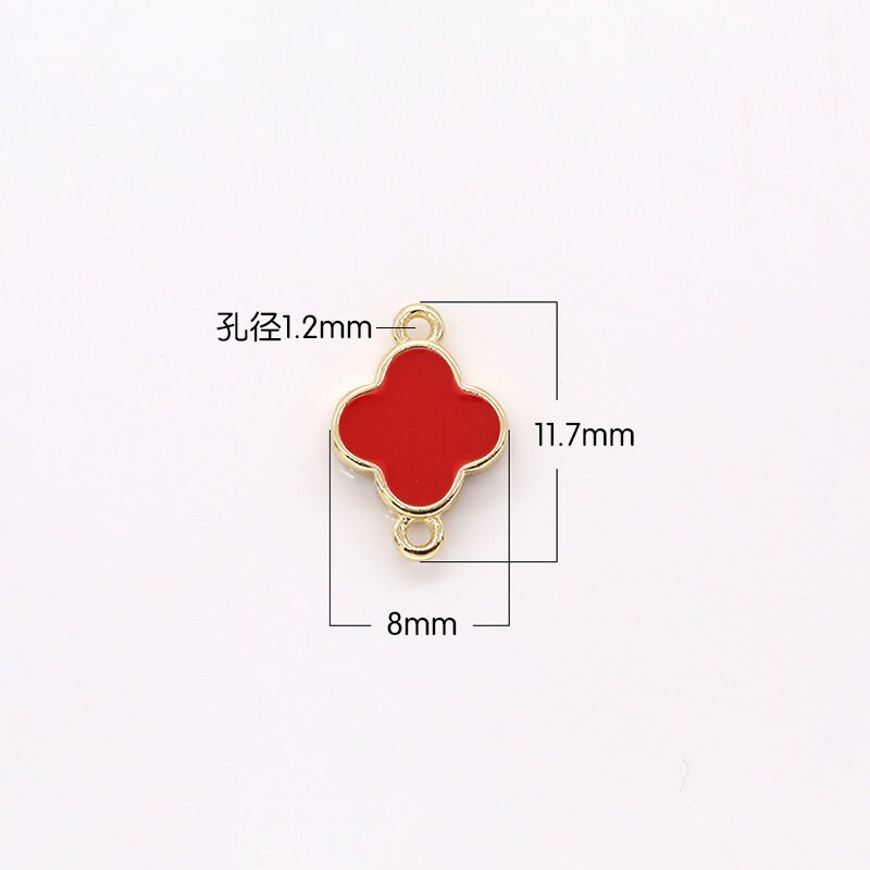 White Red Black Clover Enamel Charms Connector,Gold Flower Link Connector,Tiny Charm Jewelry for Necklace BraceletEarringNecklace Making-472