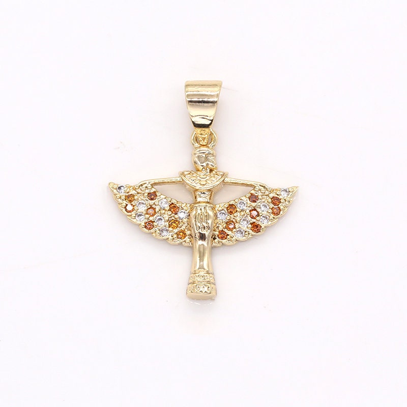 Cubic Warrior Pendant - Dainty Men WIth Wing Charm- Red Aztec Pendant - Gold Statue Pendant for Necklace Earring Supply -389