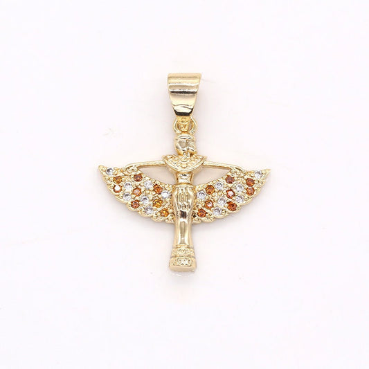 Cubic Warrior Pendant - Dainty Men WIth Wing Charm- Red Aztec Pendant - Gold Statue Pendant for Necklace Earring Supply -389