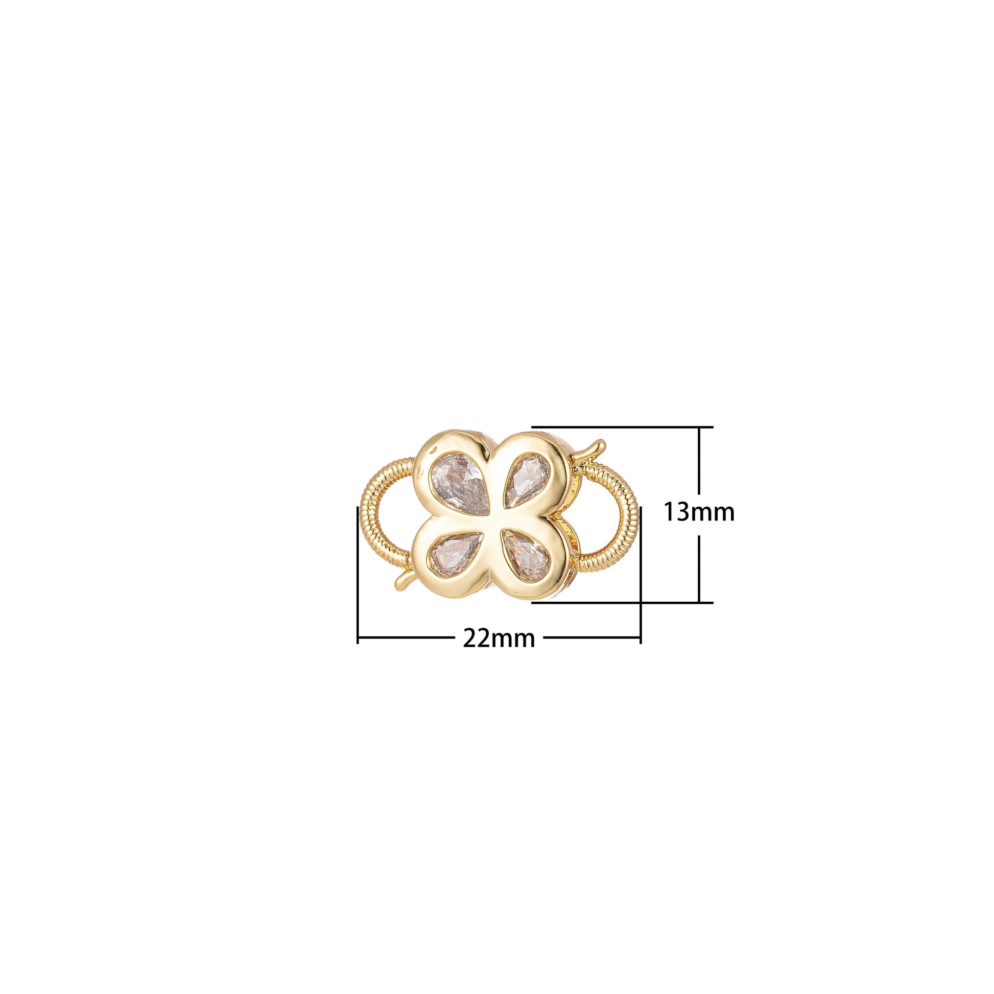 Mini Gold Clover Cubic Zirconia Clasp Lock, Interlock Cubic Clasp Fastener for Bracelet Necklace Clear Cz Supply L-350