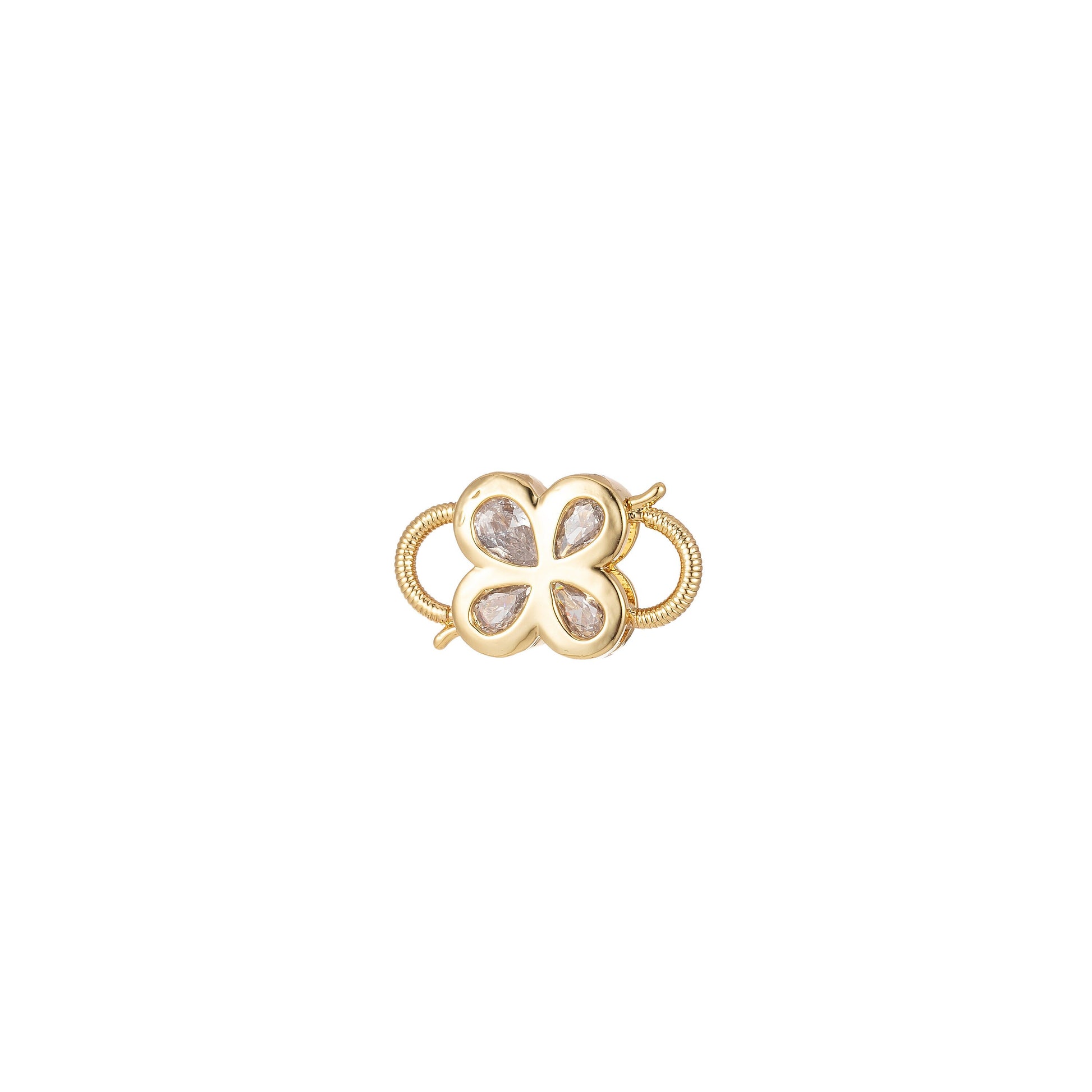 Mini Gold Clover Cubic Zirconia Clasp Lock, Interlock Cubic Clasp Fastener for Bracelet Necklace Clear Cz Supply L-350