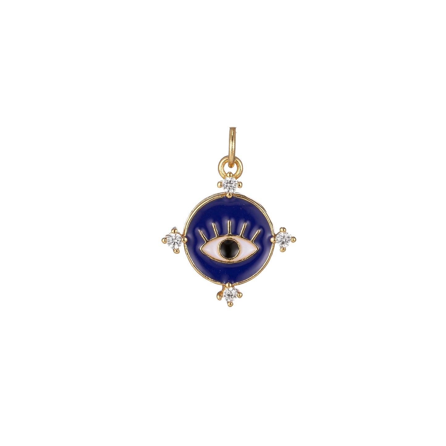 Gold Filled Evil Eye Charm Enamel Eye Heart Pendant Micro Pave Eye Charm Cubic Zirconia Round Amulet Jewelry Medallion, 2272