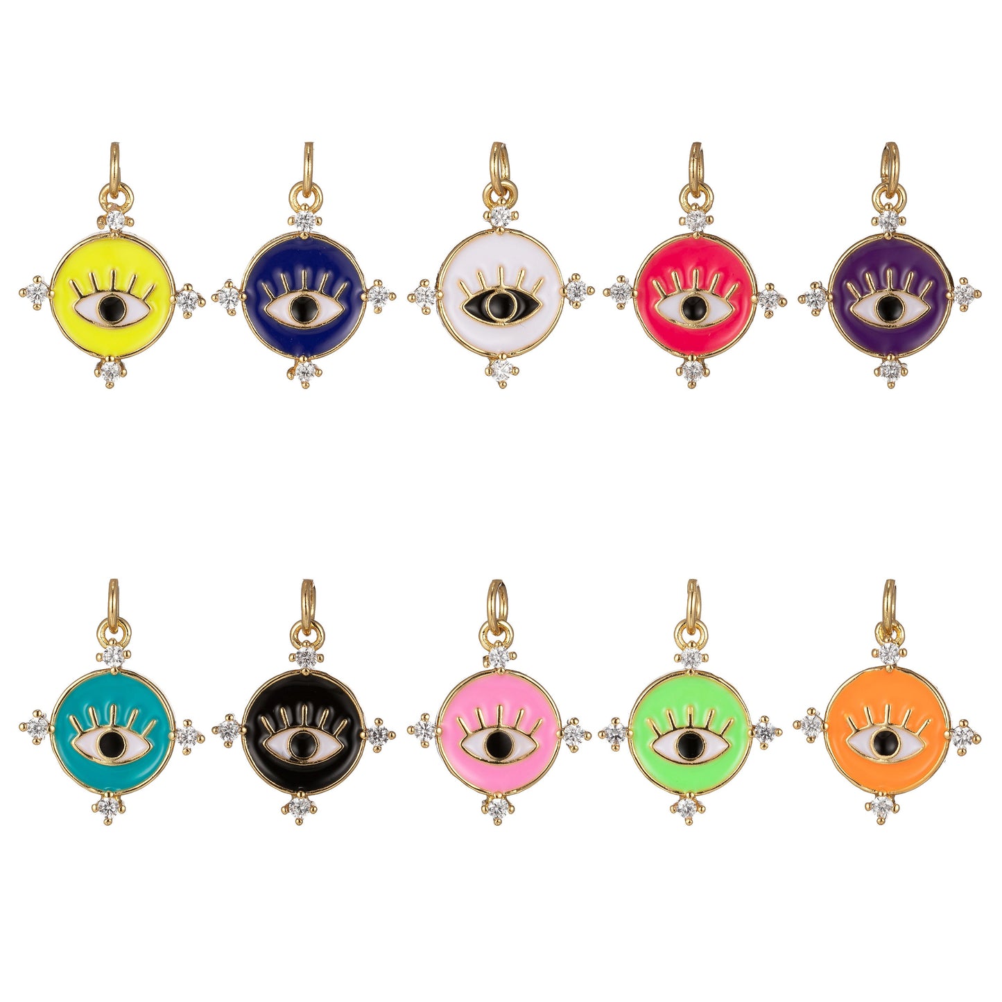 Gold Filled Evil Eye Charm Enamel Eye Heart Pendant Micro Pave Eye Charm Cubic Zirconia Round Amulet Jewelry Medallion, 2272