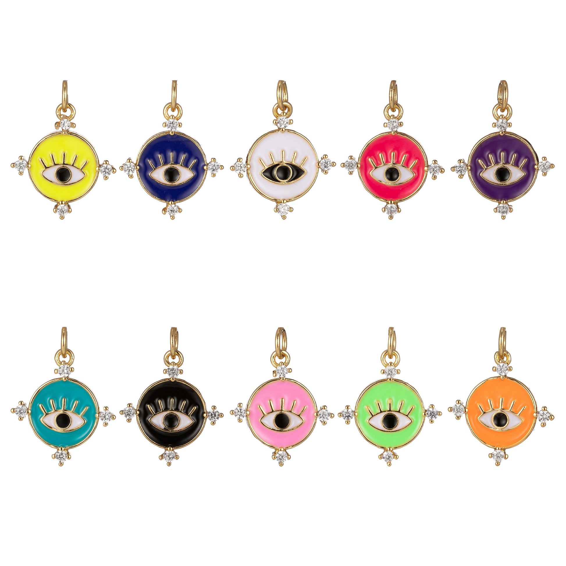 Gold Filled Evil Eye Charm Enamel Eye Heart Pendant Micro Pave Eye Charm Cubic Zirconia Round Amulet Jewelry Medallion, 2272