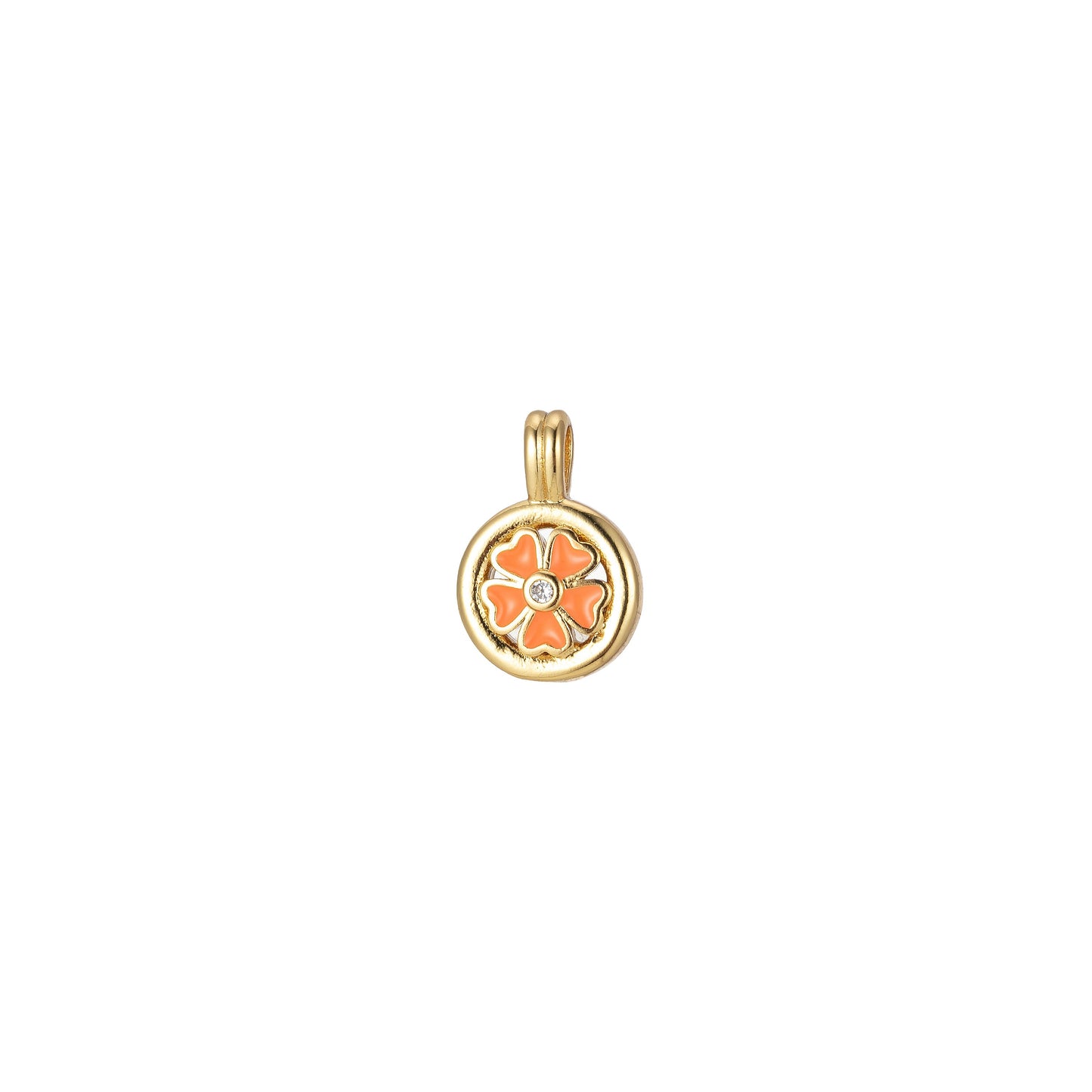 24K Gold Filled Clover Round Medalion Pendant Lucky Good Luck CZ Flower Charm Colorful Enamel Pendant, 2242