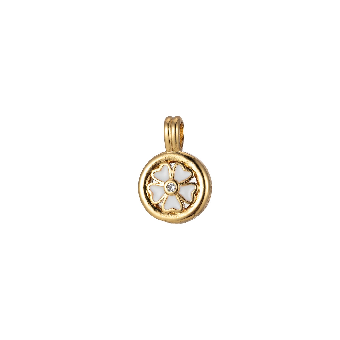24K Gold Filled Clover Round Medalion Pendant Lucky Good Luck CZ Flower Charm Colorful Enamel Pendant, 2242