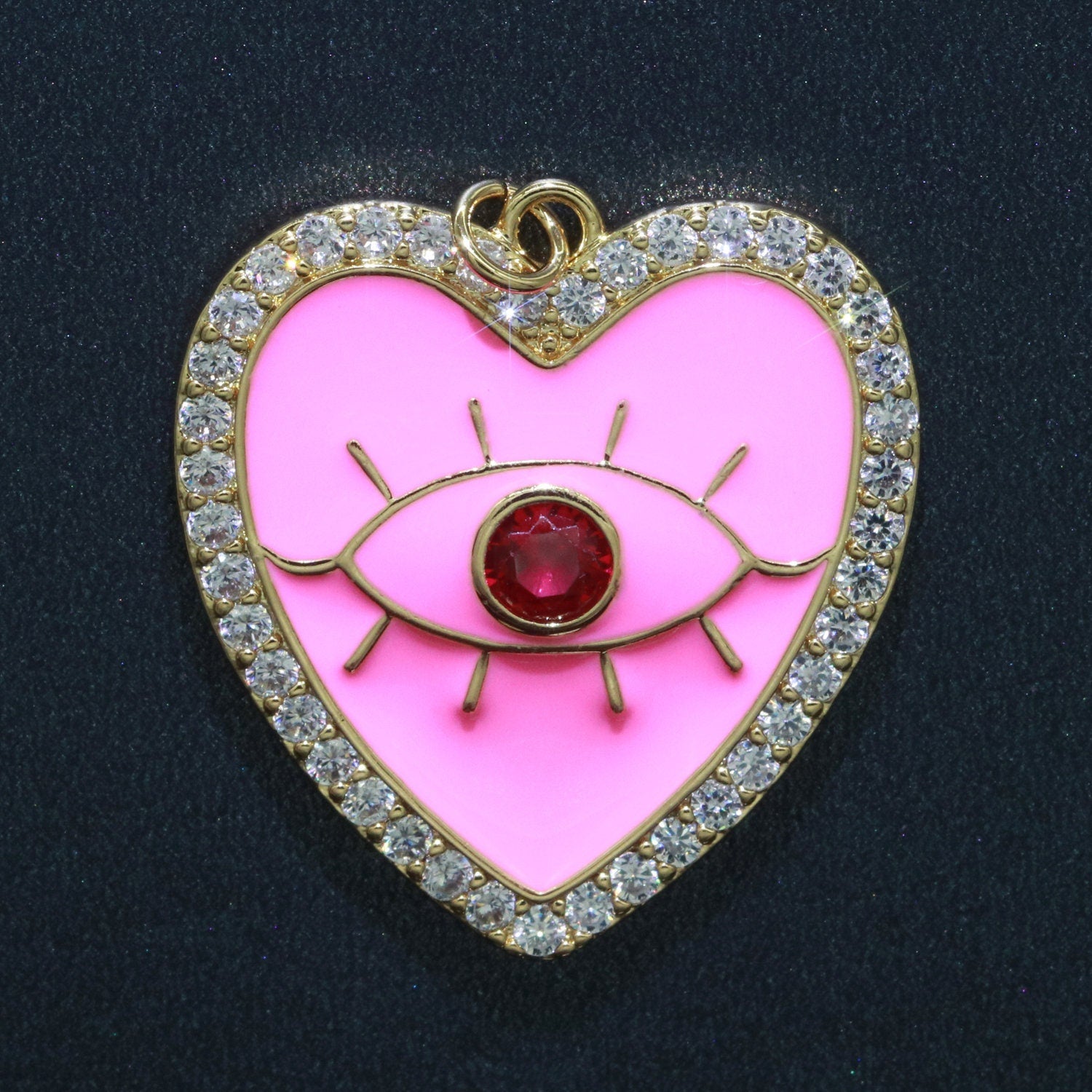 Gold Filled Enamel Pink White Yellow Evil Eye Heart Shape Pendant,Enamel Evil eye Charm,Enamel heart Jewelry Findings