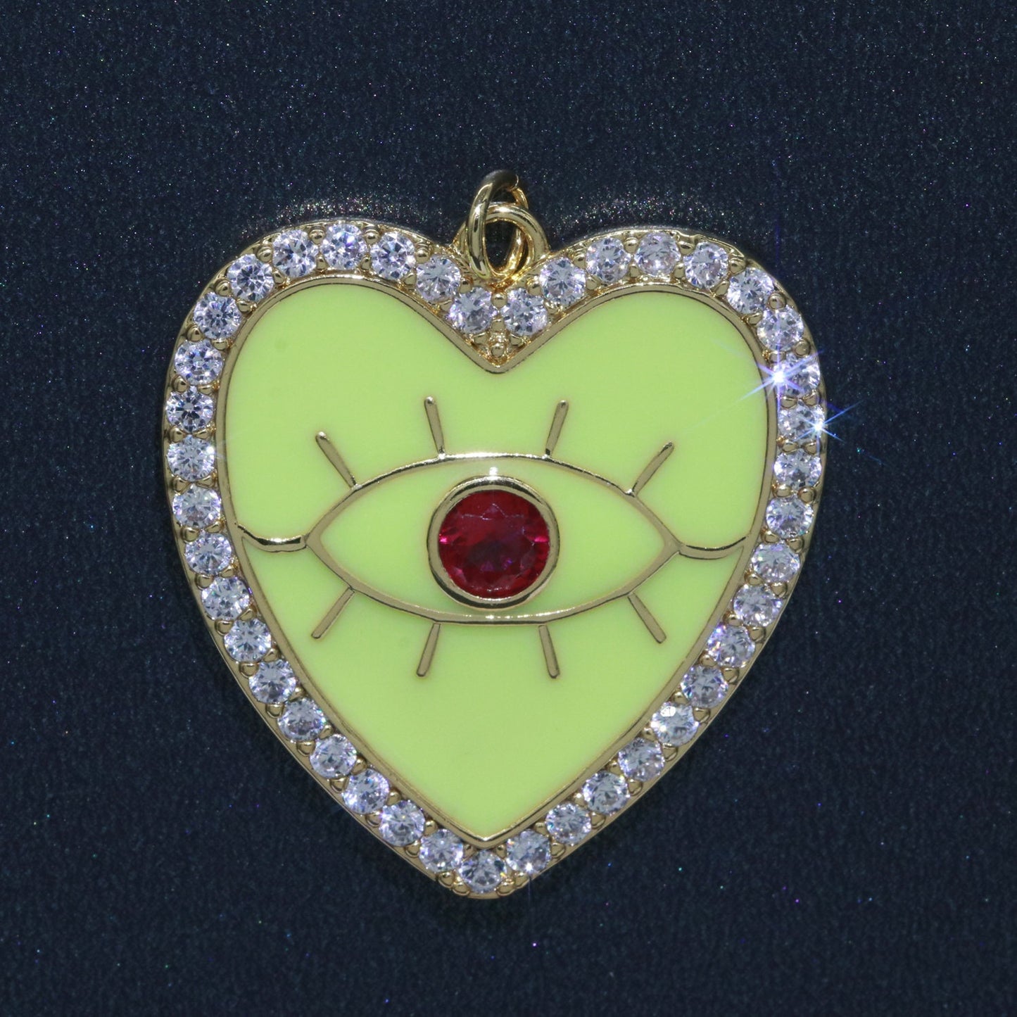 Gold Filled Enamel Pink White Yellow Evil Eye Heart Shape Pendant,Enamel Evil eye Charm,Enamel heart Jewelry Findings