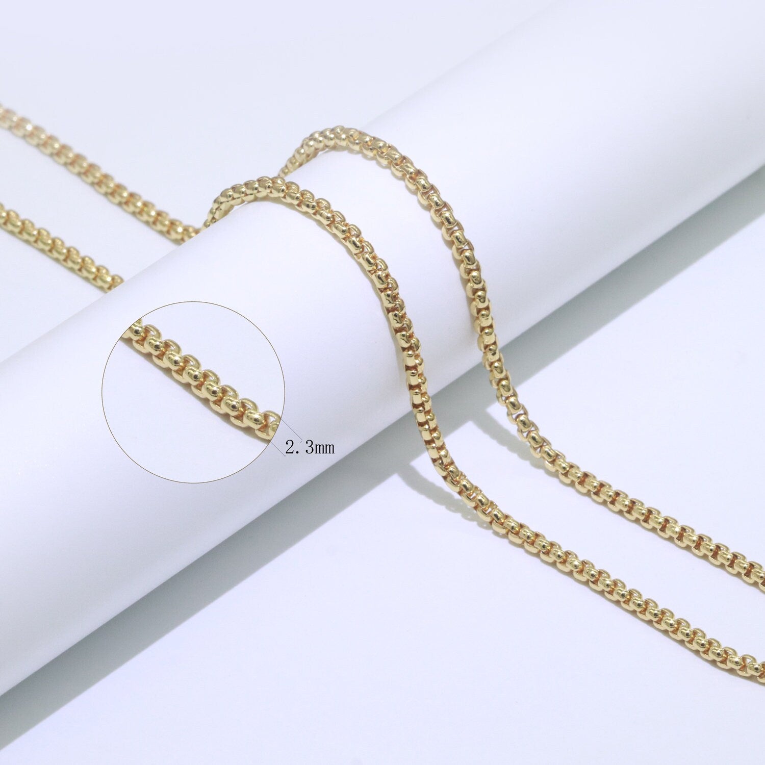 14K Gold Filled Rolo Chain by Yard, 2.3mm Rolo unfinished Chain Wholesale bulk Roll Chain for DIY Necklace Bracelet Making ROLL-540