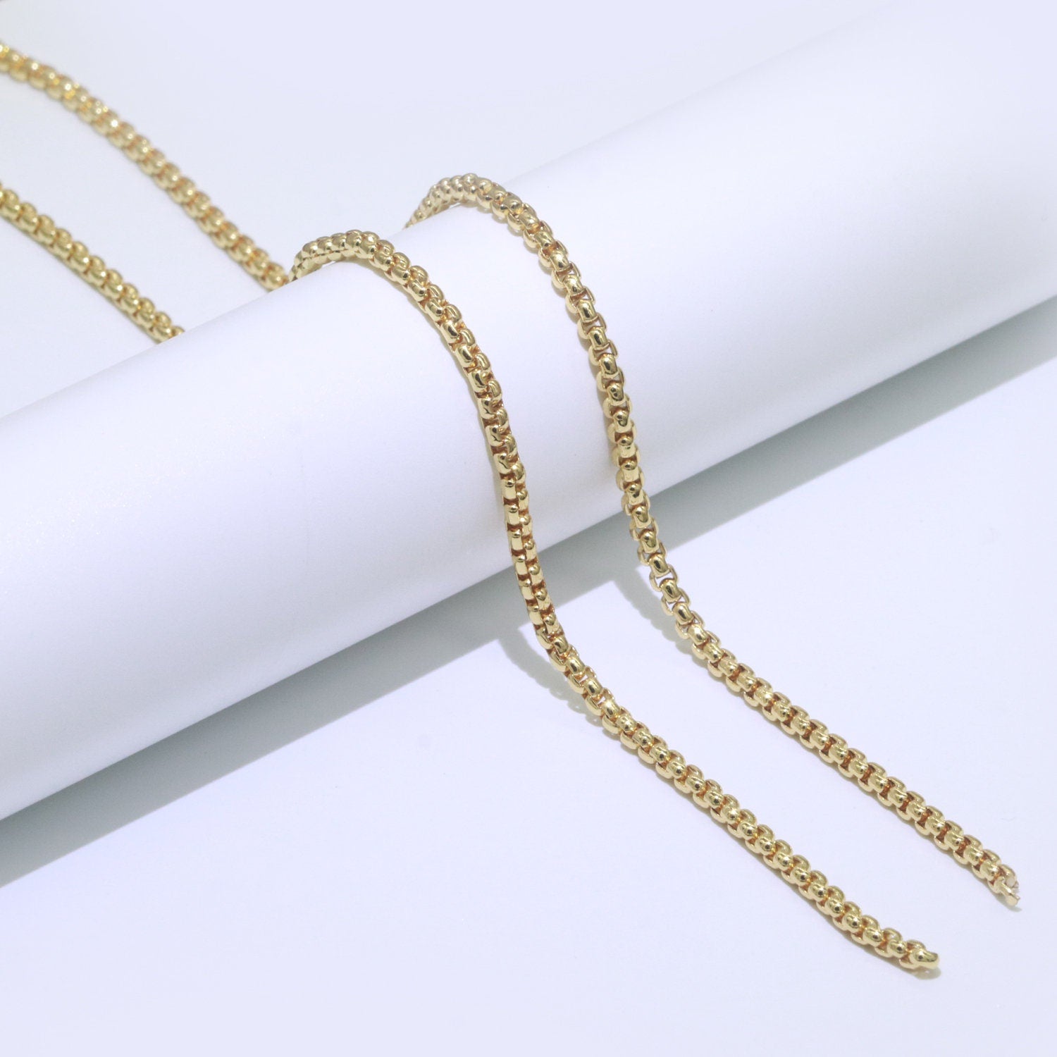 14K Gold Filled Rolo Chain by Yard, 2.3mm Rolo unfinished Chain Wholesale bulk Roll Chain for DIY Necklace Bracelet Making ROLL-540