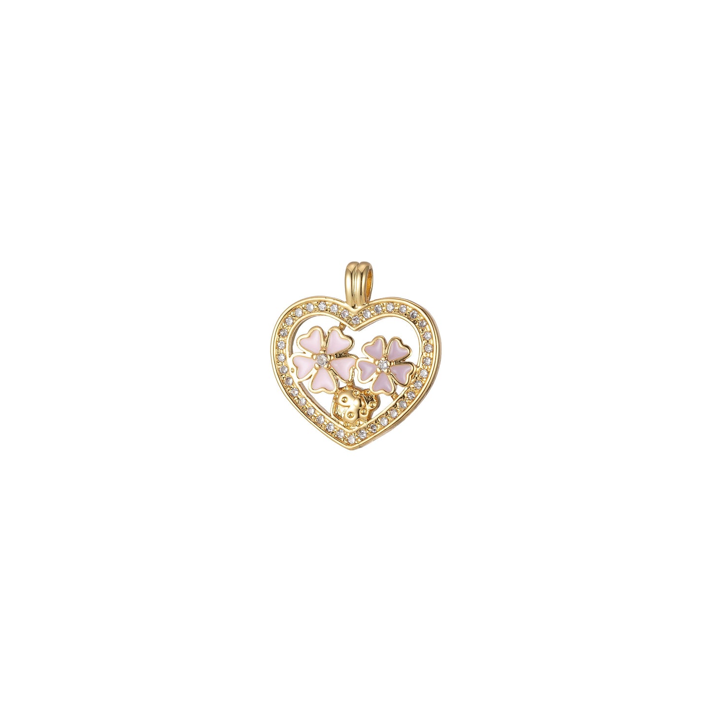Mini Gold Heart Cubic Pave Charms, Enamel Pink FlowerLove Charm, Cz Charm ,Gold Love Lock charm Relationship Jewelry Inspired, 2244