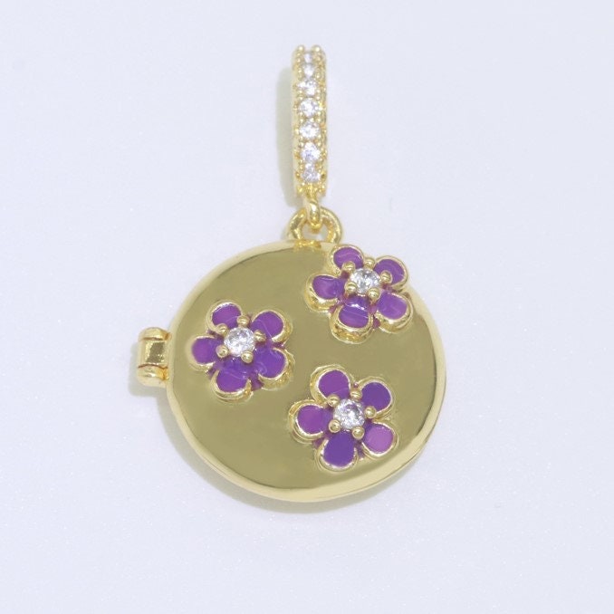 Small Lockets Gold Filled Pendant Enamel Daisy Flower Oval Locket Charms Locket Pendants