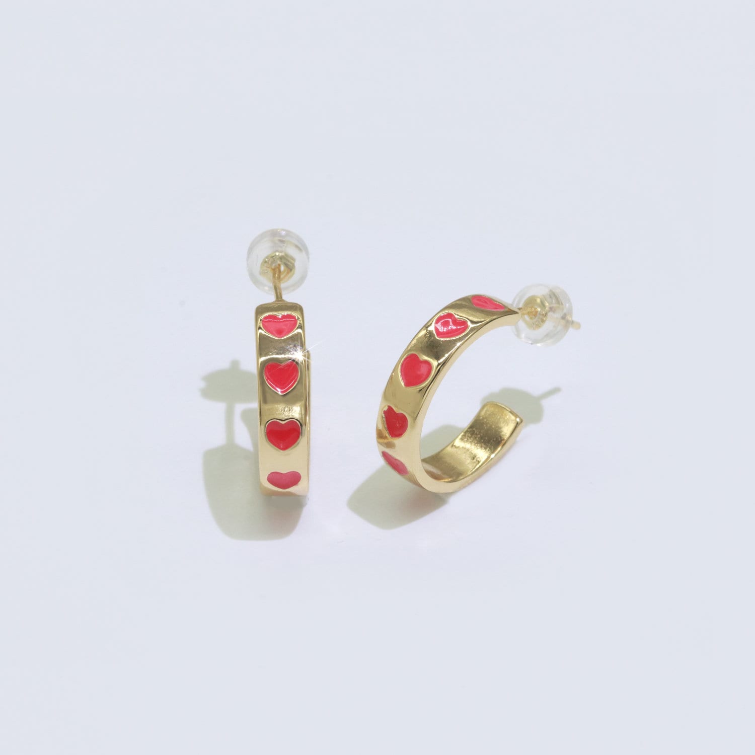 14K Gold Filled Enamel Hoop Earrings, 17.5mm Heart Hoops, Enamel Earrings, Dainty Hoop for Everyday Wear Summer Trend Y2K Jewelry