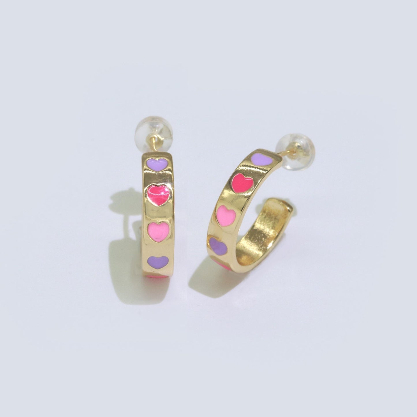 14K Gold Filled Enamel Hoop Earrings, 17.5mm Heart Hoops, Enamel Earrings, Dainty Hoop for Everyday Wear Summer Trend Y2K Jewelry