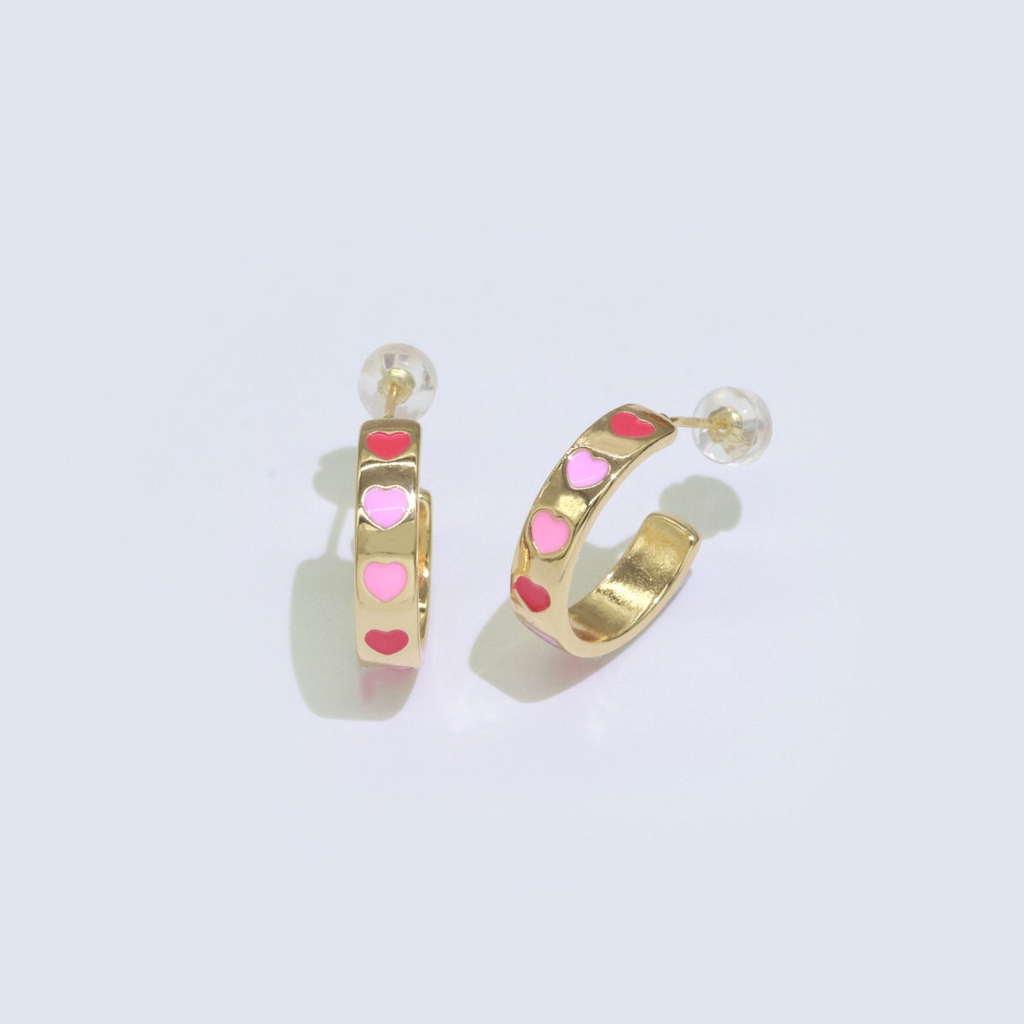 14K Gold Filled Enamel Hoop Earrings, 17.5mm Heart Hoops, Enamel Earrings, Dainty Hoop for Everyday Wear Summer Trend Y2K Jewelry