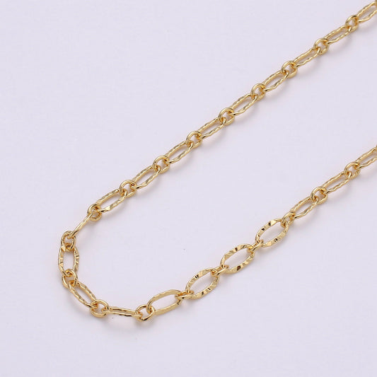 Gold Pounded Oval Chain by Yard, Sunburst Link Chain, Rolo Wholesale bulk Roll Chain for Bracelet, Necklace, Anklet Jewelry Making, 142