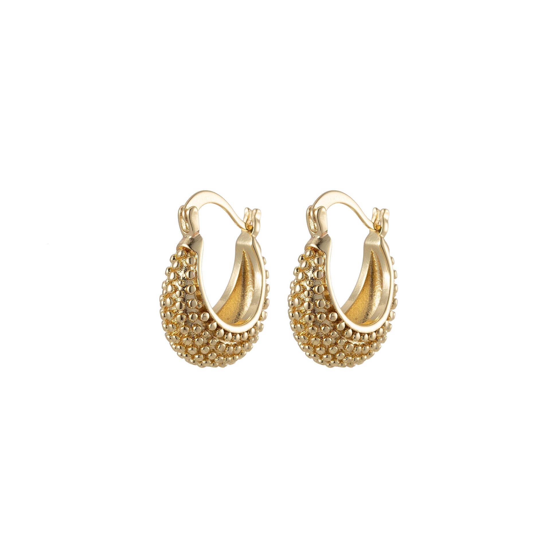 Thick Chunky Gold Hoop Earrings. Bead Dot Textured Hoops. Beaded Dotted Unique Design hypoallergenic Earrings for Women.