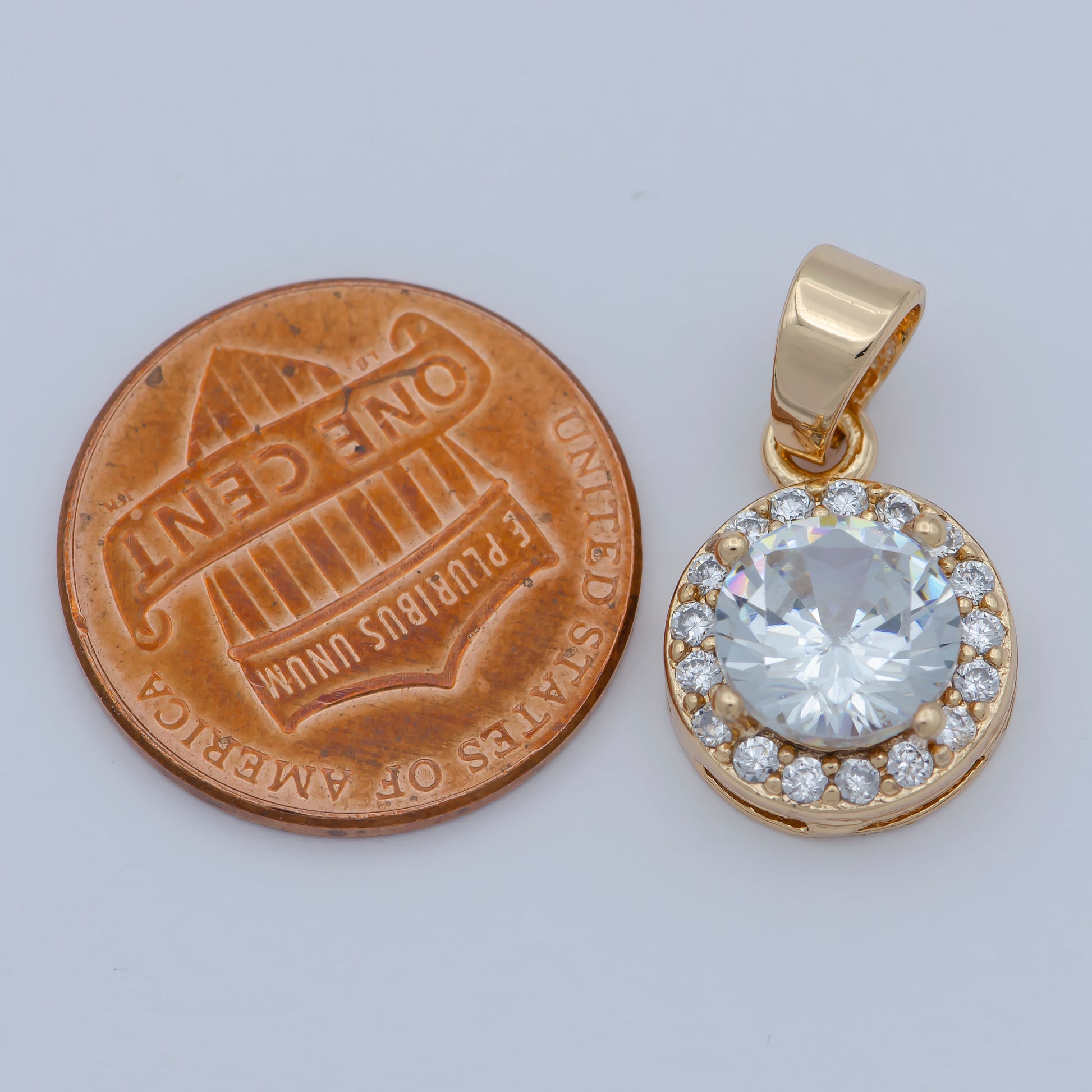Round Cubic Zirconia Charm, Single Stone Pendant, Micro Pave Cubic Zirconia Sun Pendant Rose Gold Filled Charm